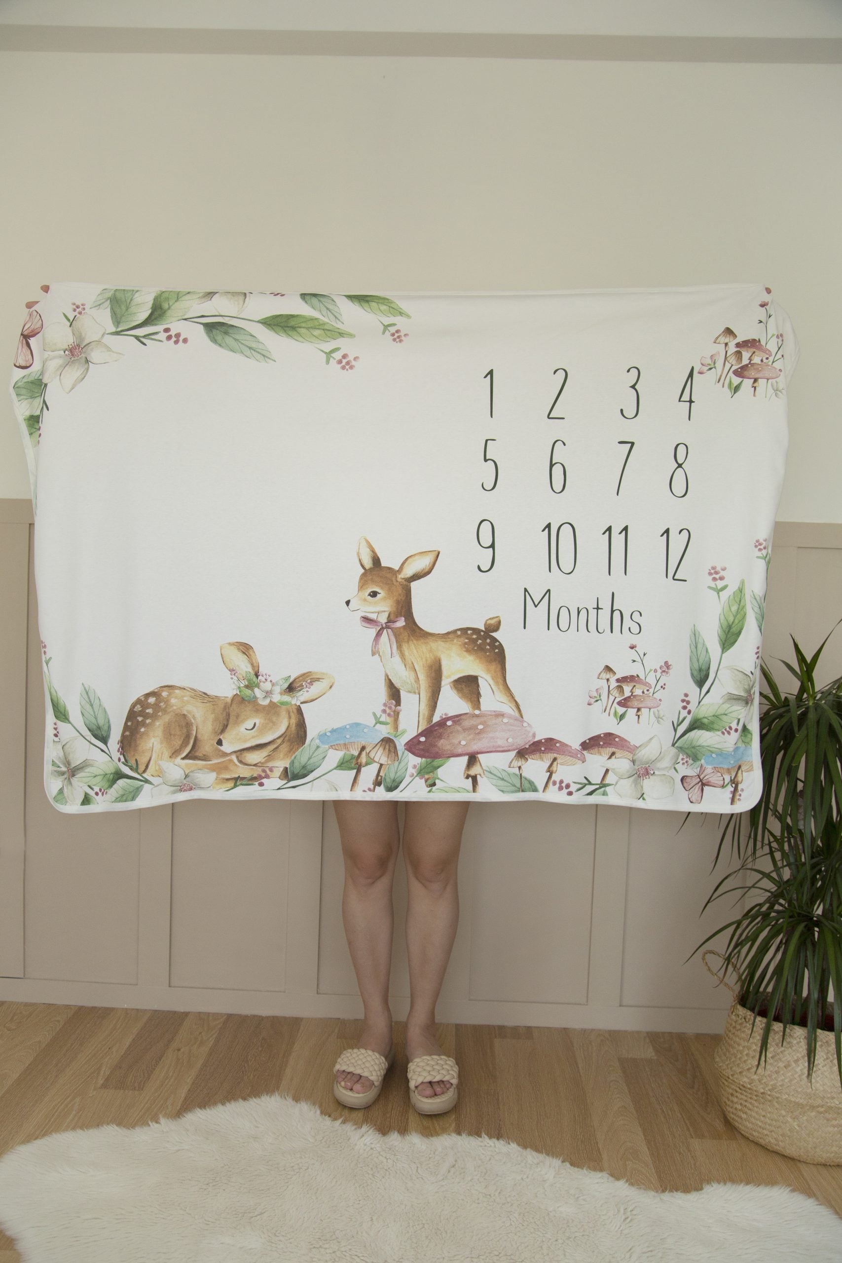 Yavru Ceylanlar Desen Anı Örtüsü Ay Ay Fotoğraf Çekim Örtüsü 105*155 Cm Ingilizce Months