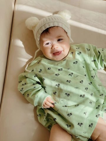 Pastel Yeşil Palmiye Desenli Büyük Boy Pamuklu Tulum Romper